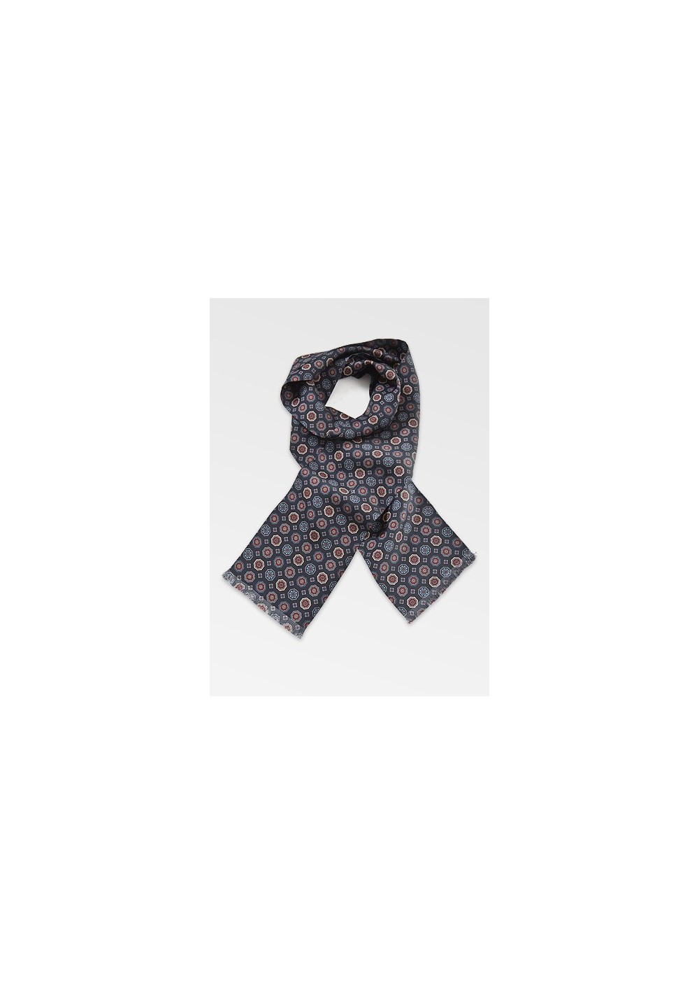 Traditionally Patterend Navy Blue Silk Scarf