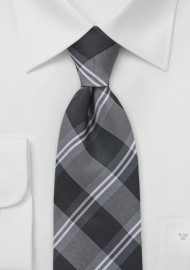 Extra Long Plaid Tie in Tonal Greys