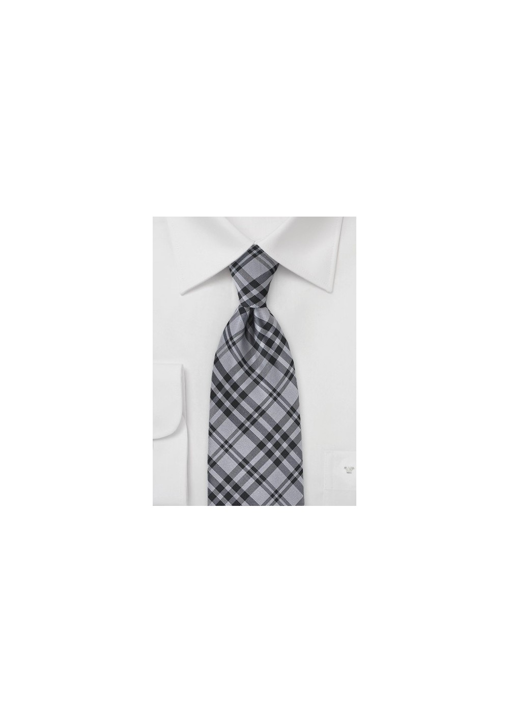 XL Length Plaid Tie in Black and Charcoal