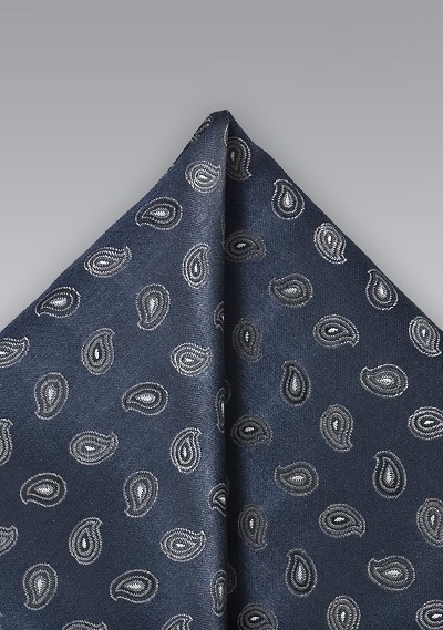 Mini Paisley Patterned Pocket Square in Navy