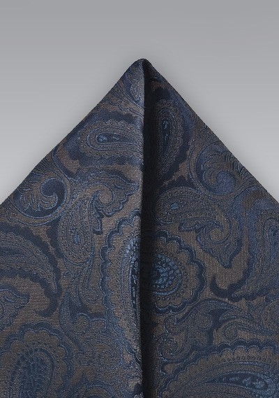 Designer Paisley Pocket Square in Navy and Sable
