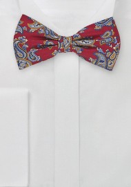 Paisley Patterned Bow Tie in Crimson Red
