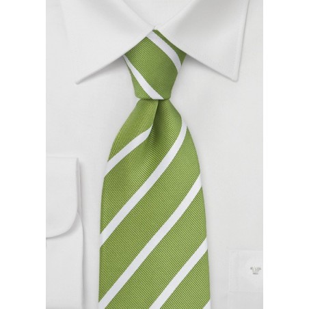 Fresh Grass Green and White Striped Kids Necktie