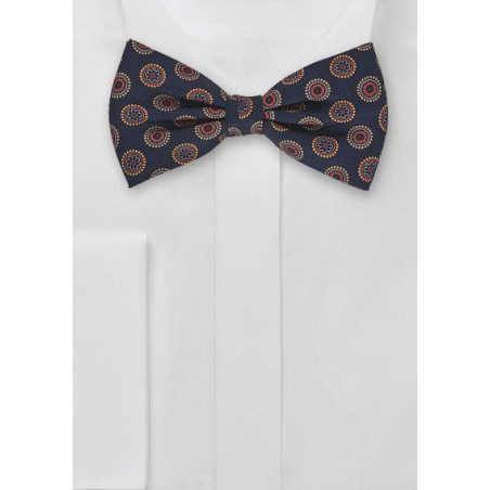 Patterned Silk Bow Tie in Midnight Blue