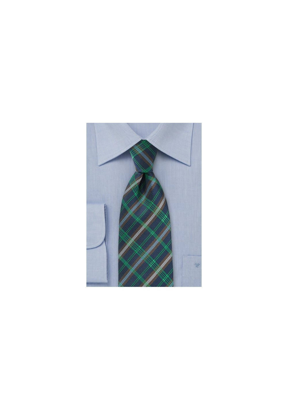 Modern Plaid Tie in Navy and Greens