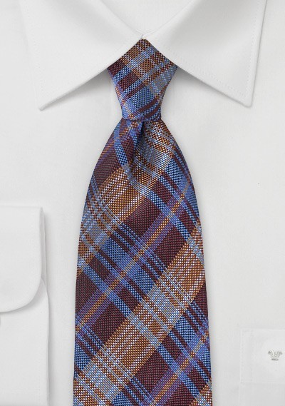 Modern Plaid Tie in Burgundy and Rust