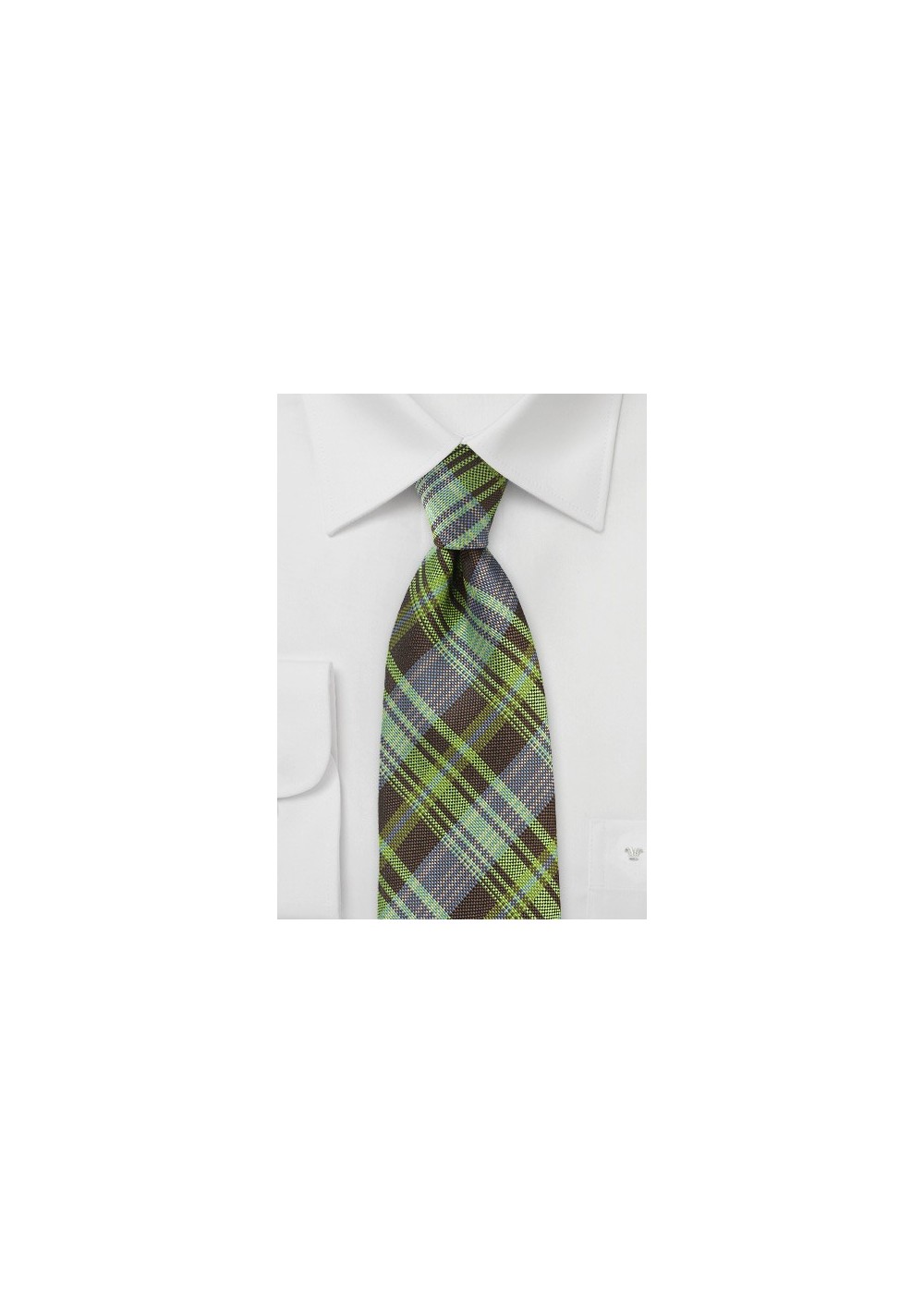 Modern Plaid Tie in Greens and Browns