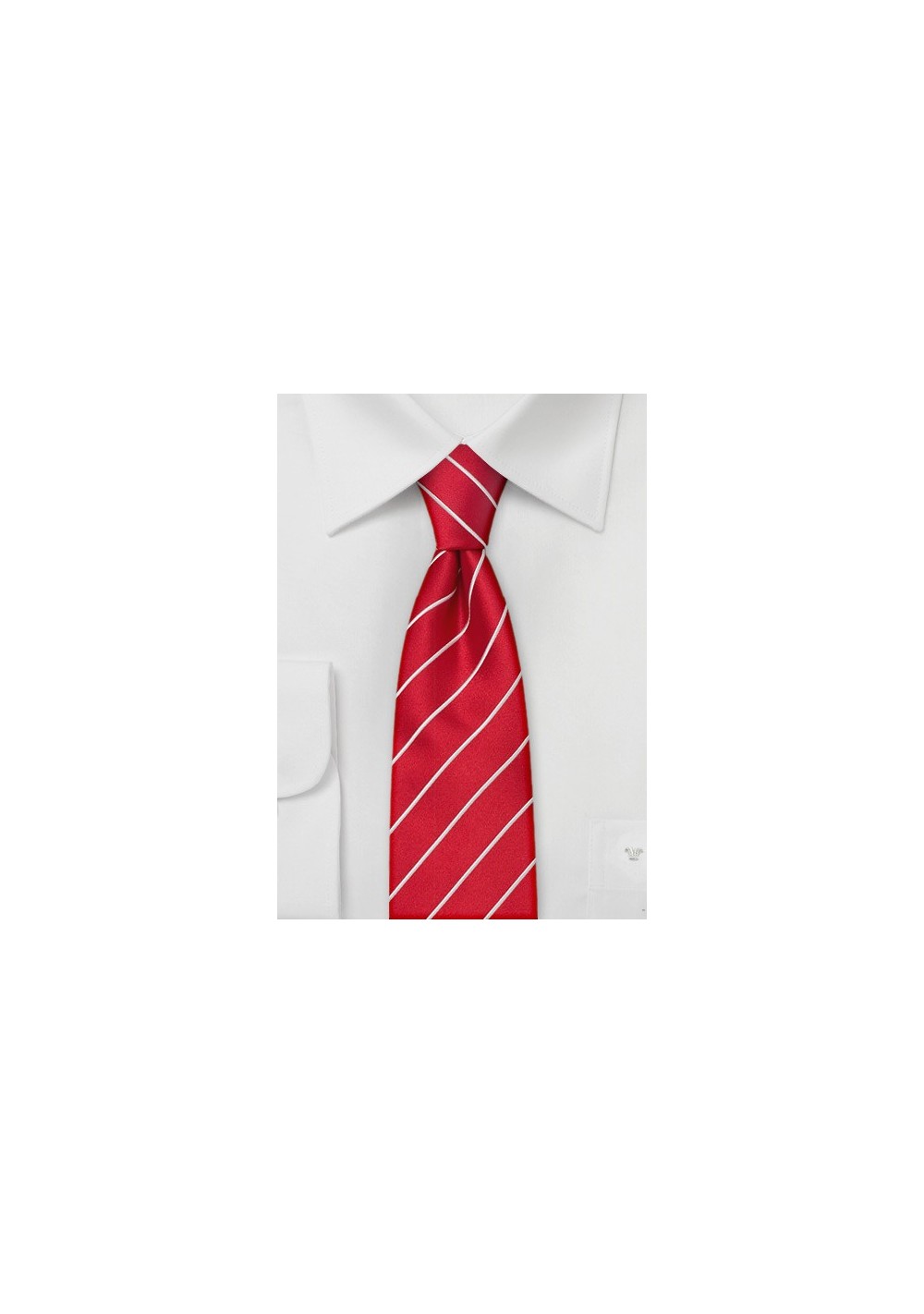 Bright Red and White Striped Skinny Tie