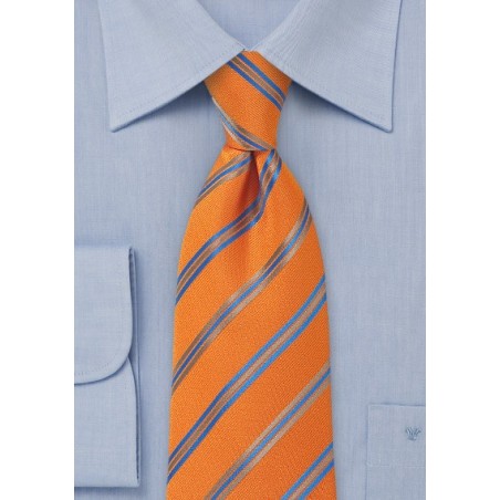 Tangerine Orange Striped Tie with Blue and Taupe Accents