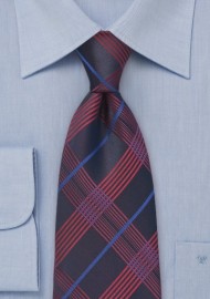 Pure Silk Navy Tie in Plaid Pattern