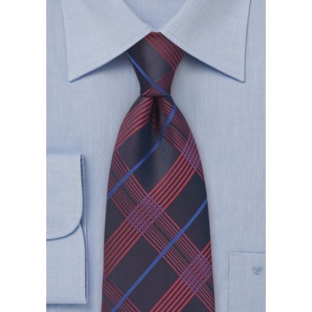 Pure Silk Navy Tie in Plaid Pattern