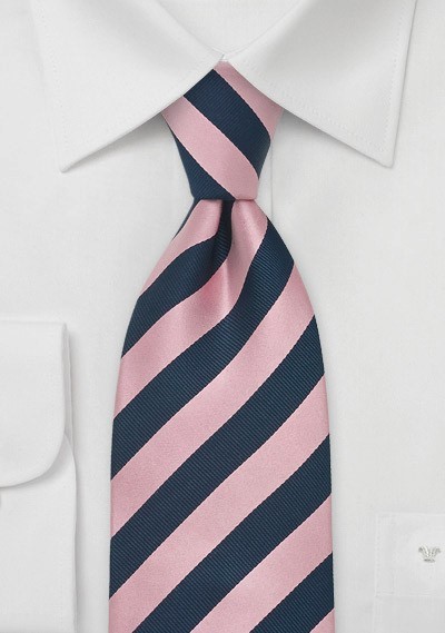 Navy and Pink Striped Silk Tie