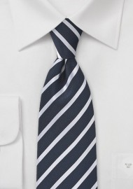 Very Deep Navy Silk Striped Tie