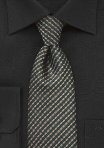 Checked Silk Tie in Forest Green and Muted Gold