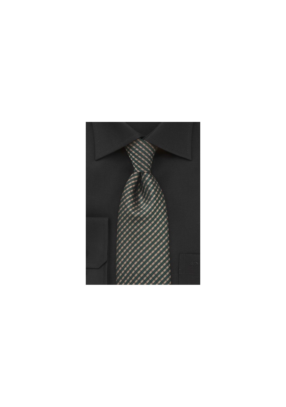 Checked Silk Tie in Forest Green and Muted Gold