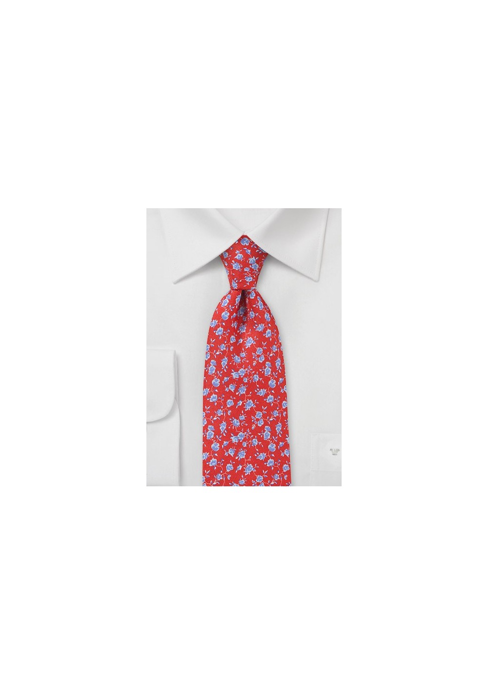 Coral Red and Sky Blue Floral Tie
