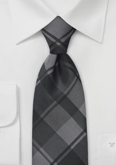 Oversized Plaid XL Tie in Charcoals