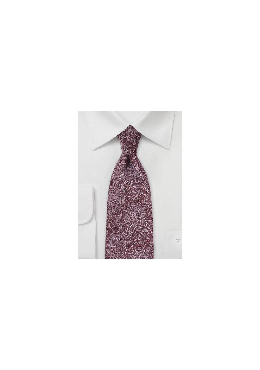 Designer Paisley Tie in Burgundy and Silver