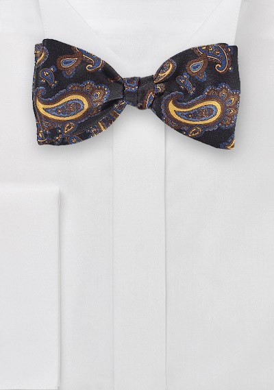 Moroccan Paisley Bow Tie in Black, Golds and Blues