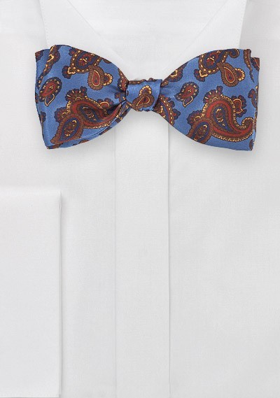 Venetian Blue Paisley Bow Tie