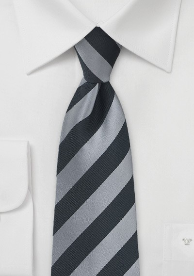 Mens Black and Silver Striped Tie