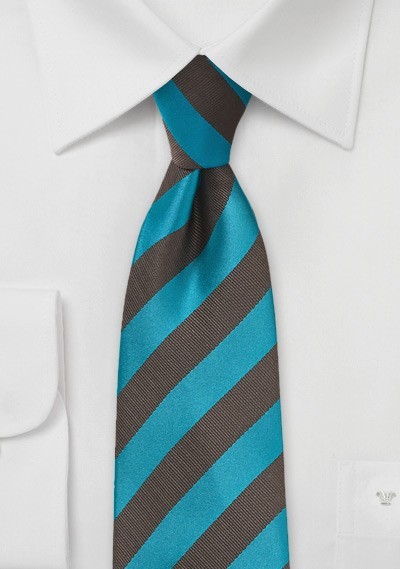 Solid Striped Tie in Teal and Espresso
