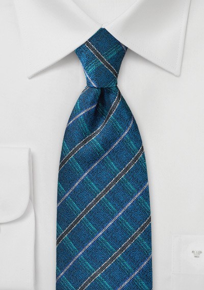 Modern Plaid Tie in Teals and Browns