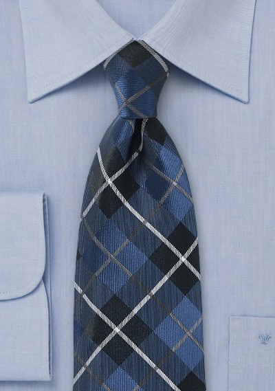 Pure Silk Blue Tartan Necktie