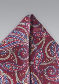 Burgundy and Blue Paisley Pocket Square