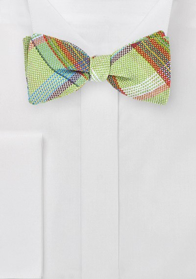 Self Tie Plaid Bow Tie in Limes
