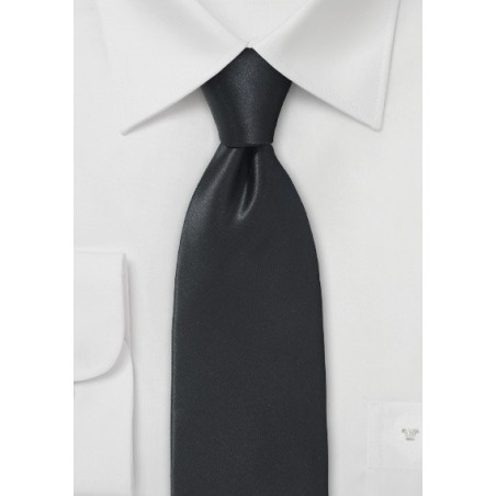 Narrow Width Necktie in Jet Black Silk