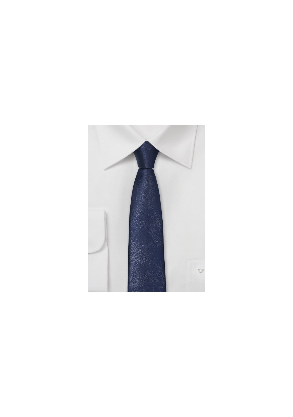 Skinny Navy Blue Necktie with Leather Look
