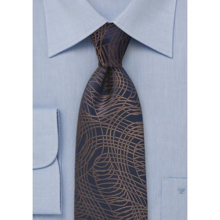 Navy Necktie with Geometric Swirl