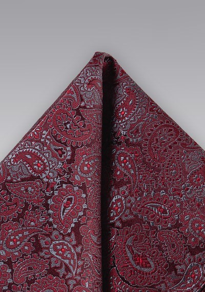 Red and Silver Paisley Pocket Square