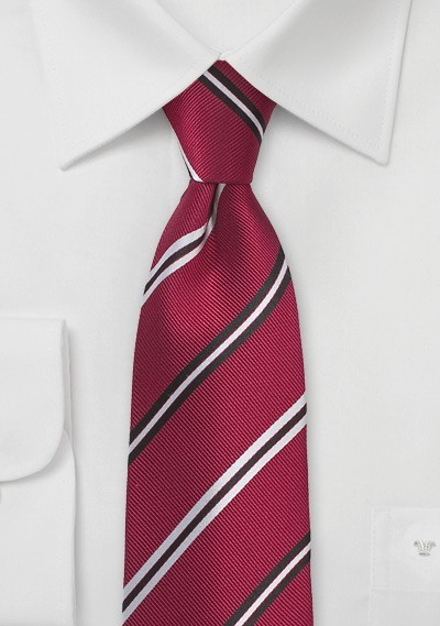 Ruby Red Repp Striped Silk Tie