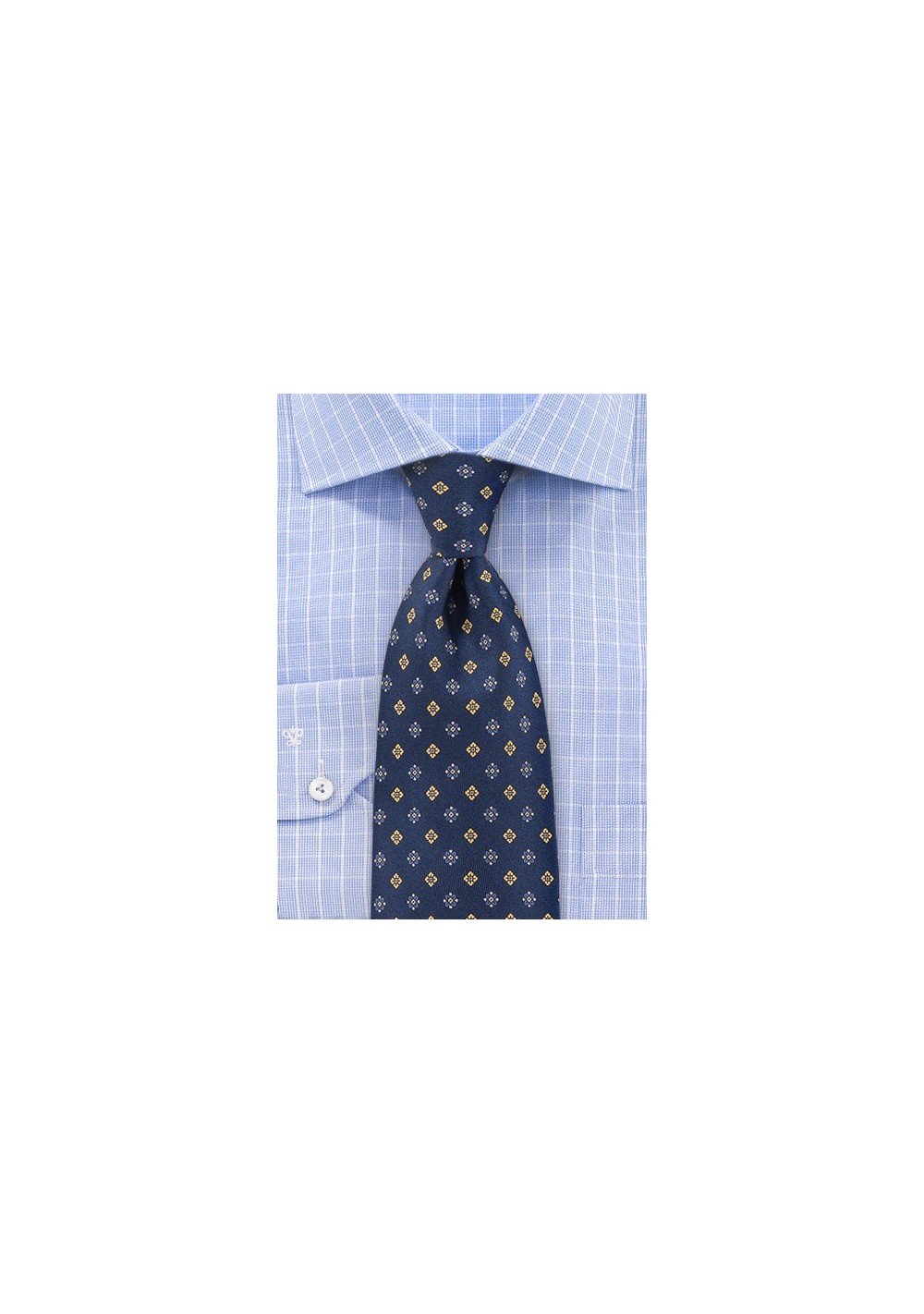 Navy Silk Tie with Blue and Yellow Flowers