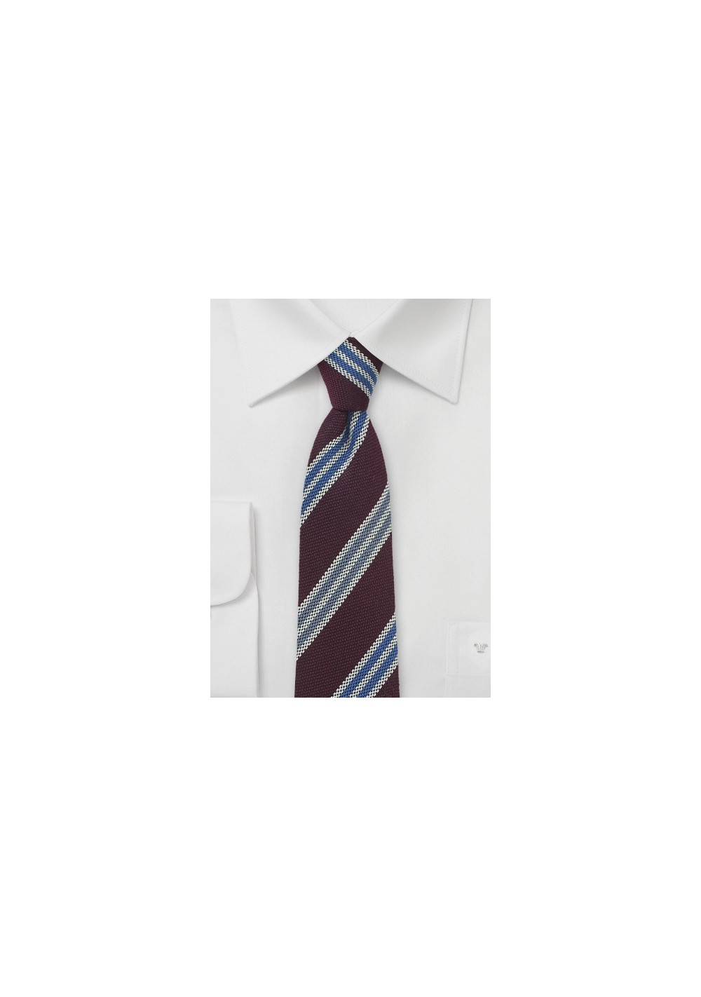Burgundy Wool Tie with Blue Stripes