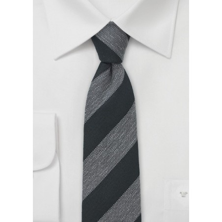 Charcoal and Gray Striped Skinny Tie
