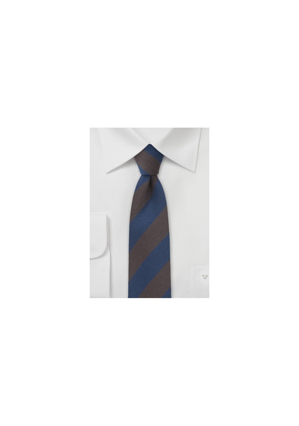 Striped Wool Tie in Espresso and Navy