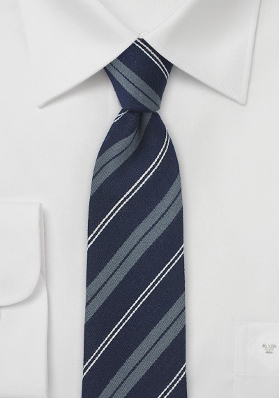 Designer Wool Tie in Navy and Stripes