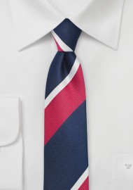 Narrow Striped Tie in Navy and Hot Pink