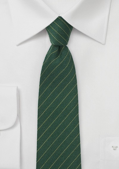 Dark Green Wool Tie with Pencil Stripe Design