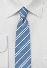 Light Blue Linen Necktie with Stripes