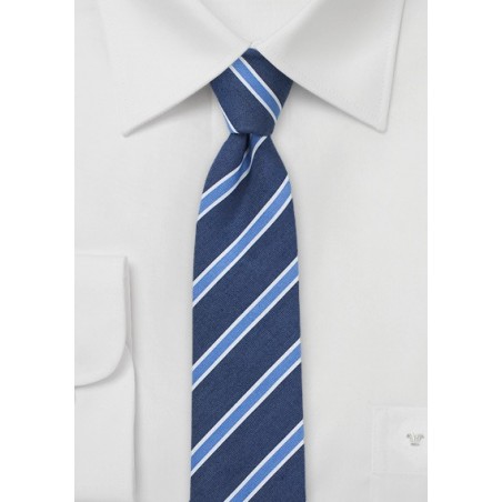 Linen Striped Skinny Tie in Summer Blue