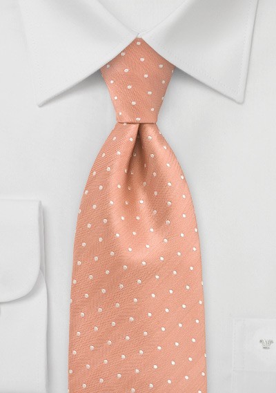 Peach Orange Polka Dot Silk Tie in XL Length