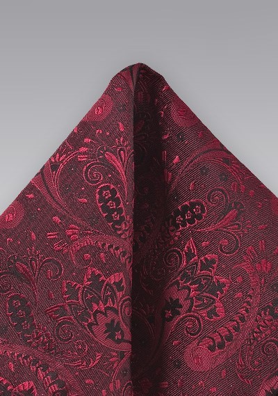 Paisley and Floral Pocket Square in Cherry Red
