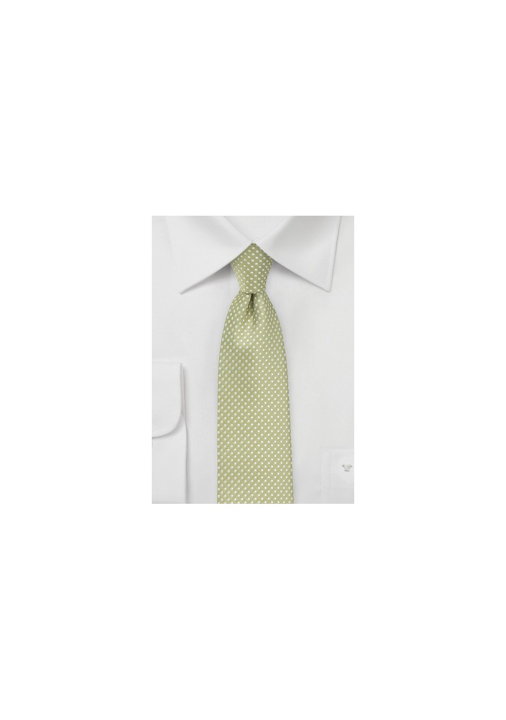 Light Sage Green Tie with Silver Pin Dot Pattern