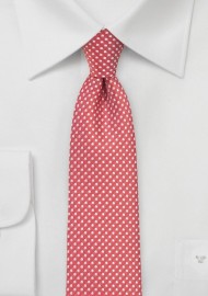 Coral Red Pin Dot Tie in Narrow Width