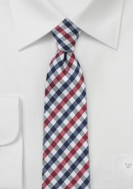 Multicolored Gingham Necktie in Red, Navy & White