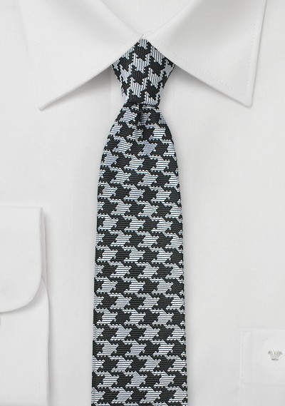 Skinny Black & Silver Houndstooth Tie